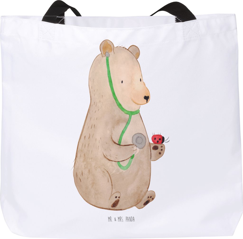 Mr. & Mrs. Panda Strandtasche Bär Arzt - Weiß - Geschenk, Laptoptasche, Doktor, Ärztin, Tasche, Teddy, Tote Bag, Urlaubstasche, Professor, Dokto...