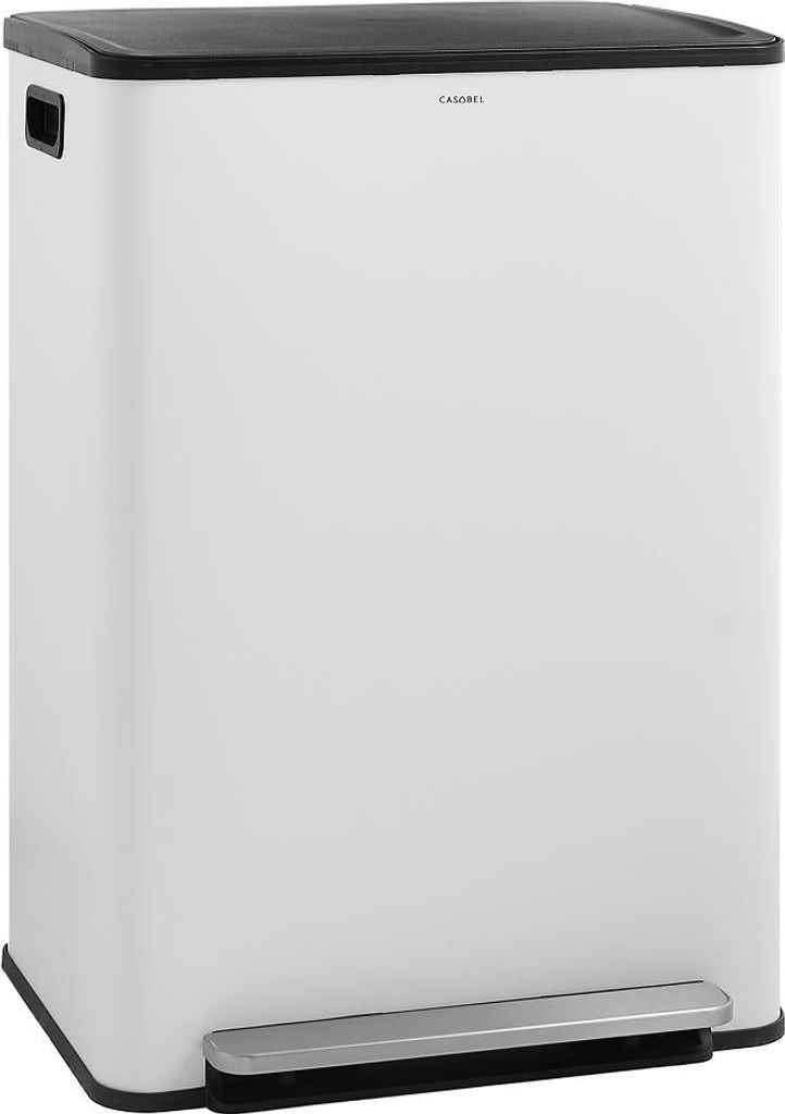 CASABEL Mülleimer Küche – 2x30L Edelstahl-Abfalleimer mit 2 Fächern, 1 Deckel/Pedal, 60L Kapazität, 67x48x33 cm, hygienisch & geruchskontroll...