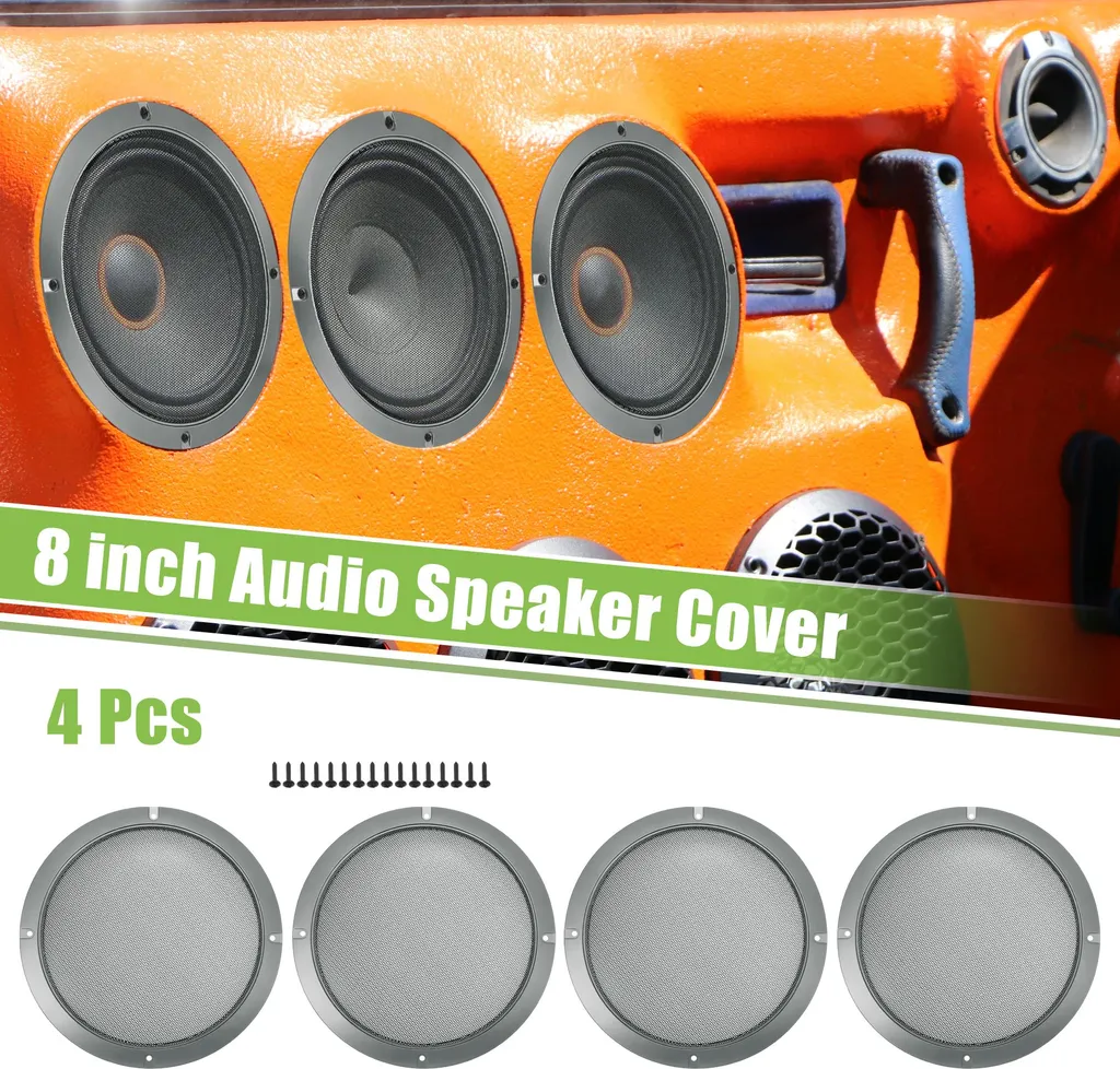 Caches Haut-Parleurs 8 Pouces Gris - Lot de 4 Grilles de Protection Auto