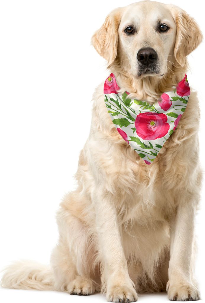 ABAKUHAUS Mohn Haustier Bandana, Blätter und Blütenblätter Romantik, 55x55 cm, Grün-Rosa-Creme