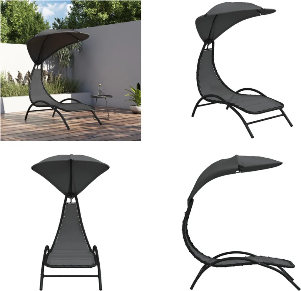 vidaXL Lettino Prendisole con Tetto Grigio Scuro 167x80x195 cm