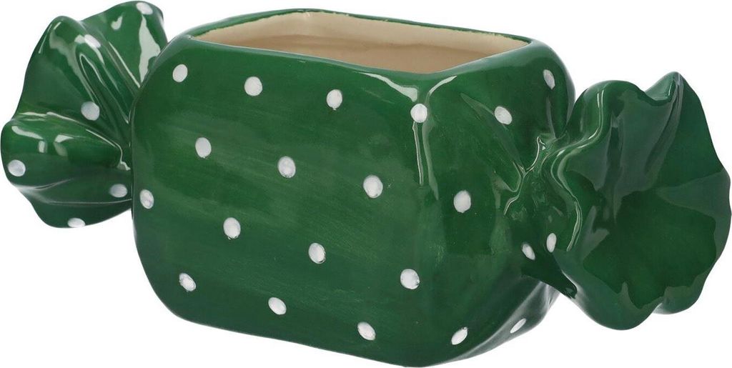 INNA-Glas Pflanzentopf Bonbon Amiel aus Keramik, mit Punkten, grün-weiß, 20,5x8,5x8cm - Keramik Blumentopf