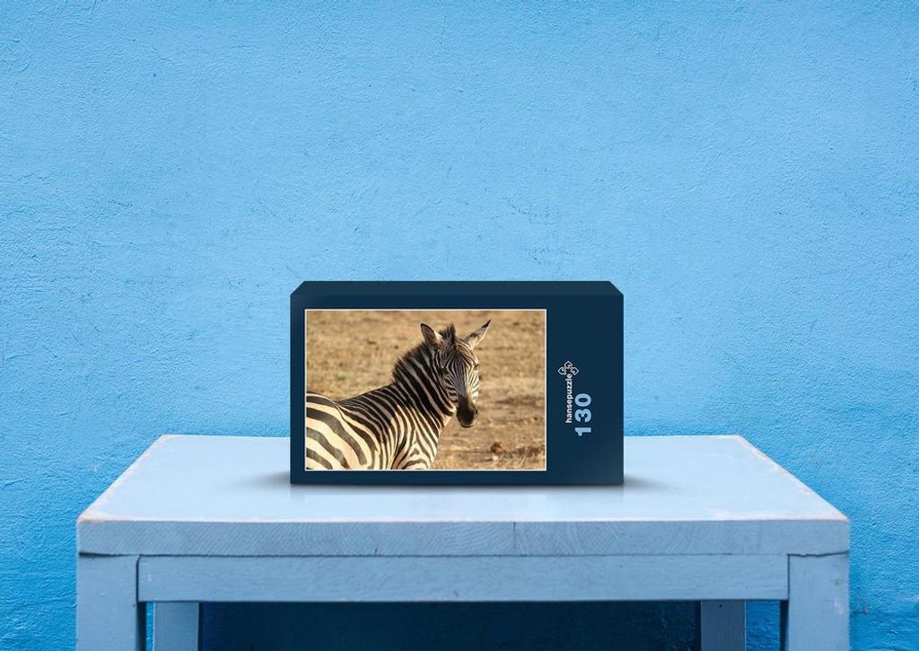 hansepuzzle 80799 - Zebra Puzzle, 130 Teile, Natur, 28,7 x 20,0cm mit hochwertiger Aufbewahrung, Kartonbox und wiederverschließbarem Beutel