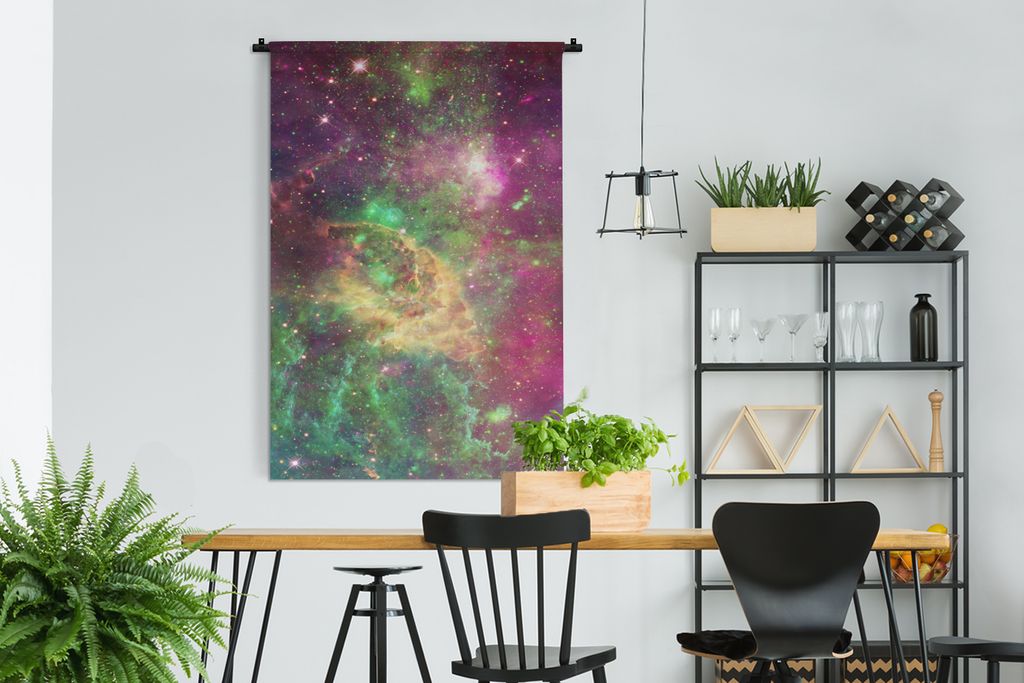 MuchoWow Wandteppich Wandbehang Grün - Raum - Sterne 120x180 cm Tapisserie Dekoration Wandtuch - Schlafzimmer - Dekorationen für das Haus