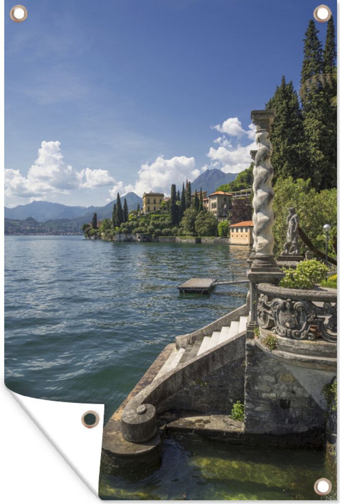 MuchoWow 60x90 cm Outdoor-Poster Gartendeko Sichtschutz Garten Poster für den Garten Treppe - Comer See - Dorf