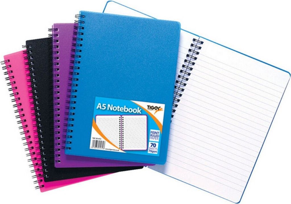Tiger - Notizbücher, A5, Drahtkammbindung (5-er Pack) SG18232 (Einheitsgröße) (Violett/Blau/Rosa/Schwarz)