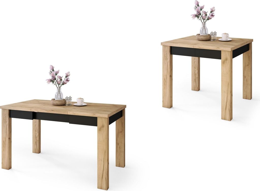 All4All Esstisch Faro , Wohnzimmertisch , mit Einlegeblatt , Esstisch in Holzoptik , Esszimmertisch , ausziehbar bis 130cm , 80x75cm , Gold Eiche +...