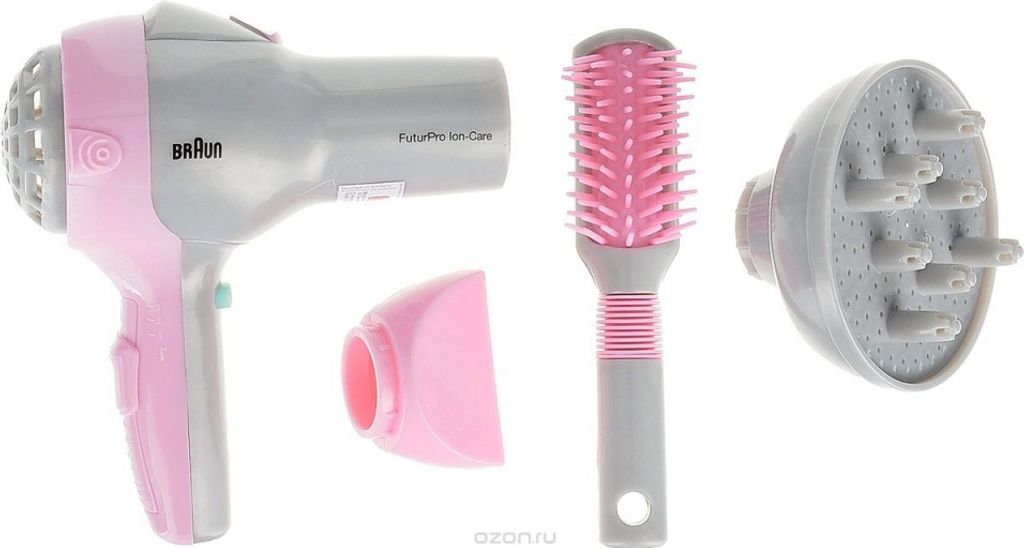 Klein Braun Spielzeug Föhn mit Bürste und Diffusor - rosa grau