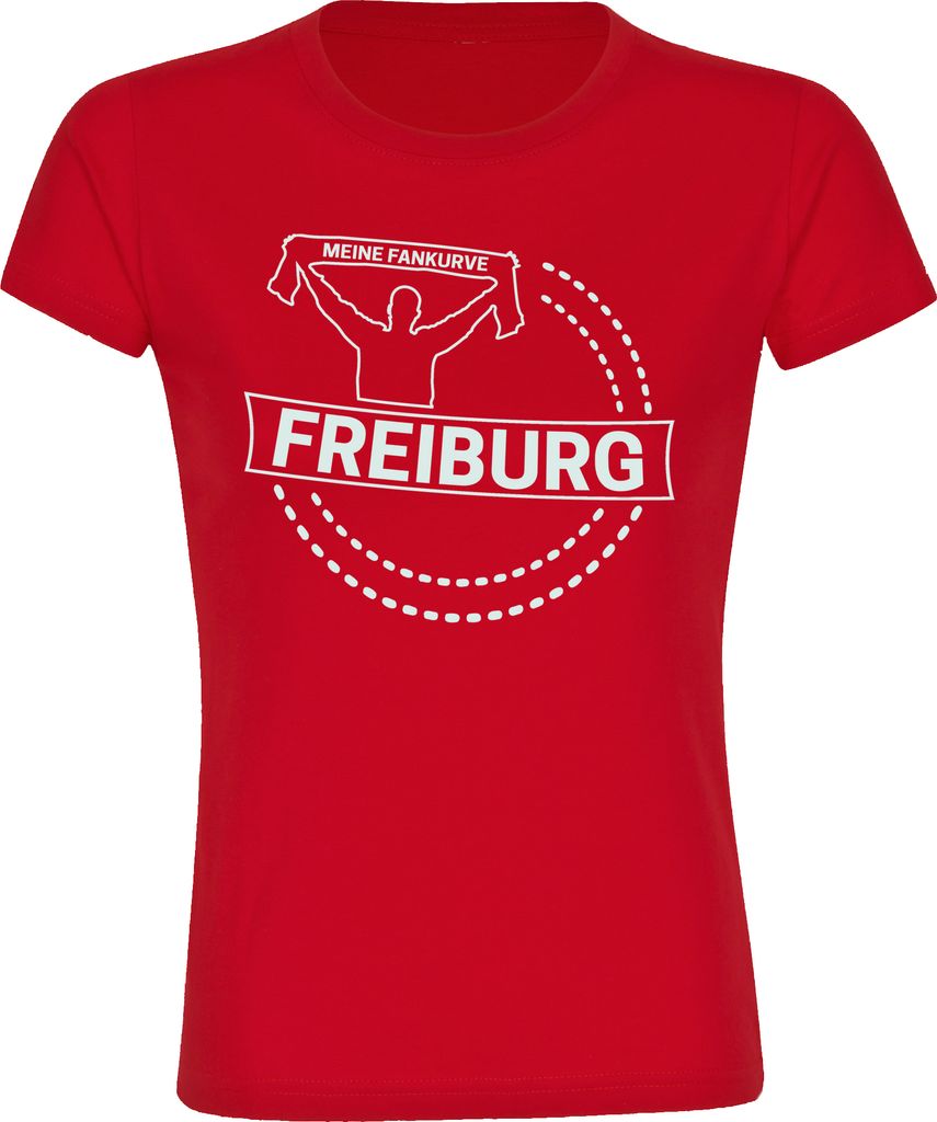 multifanshop Damen T-Shirt - Freiburg - Meine Fankurve, rot, Größe XXL