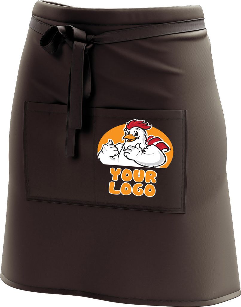 Kurze Personalisierte Schürze Kellnerschürze Vorbinder mit buntem Namen Firmenlogo personalisiert mit Taschen für Bistro Restaurant, Braun mit b...