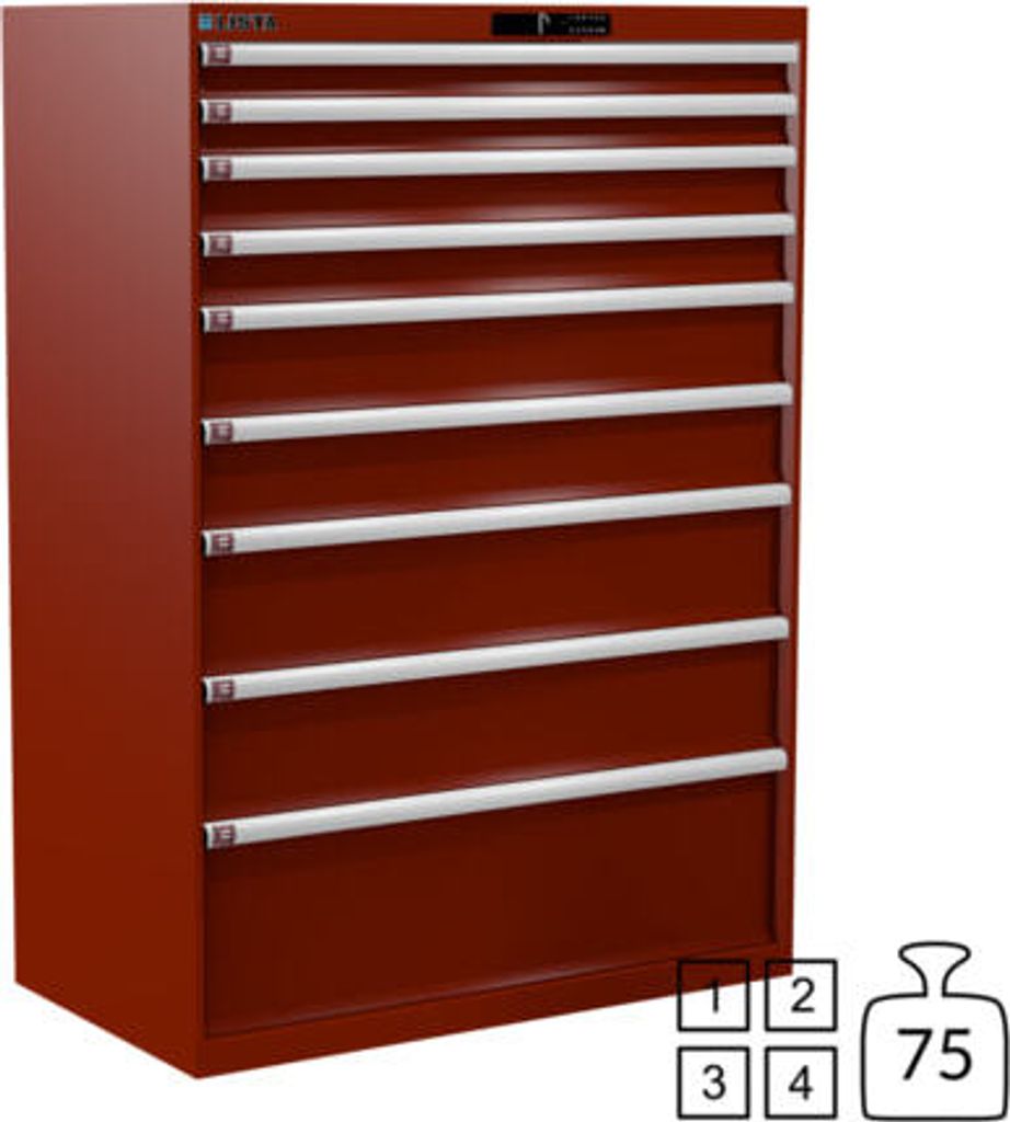 Lista Schubladenschrank - 78.767.070 - 1.450x1.023x572 mm (HxBxT) - 9 Schubladen - 75 kg - Code Lock - rubinrot (RAL 3003)
