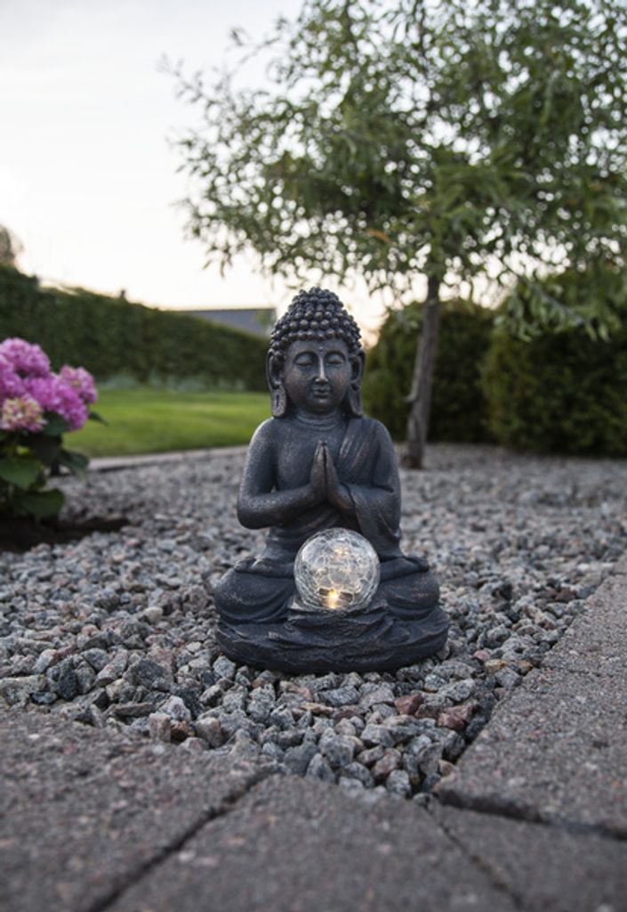 LED-Solar-Figur 'Buddha', grauer Buddha, Glaskugel