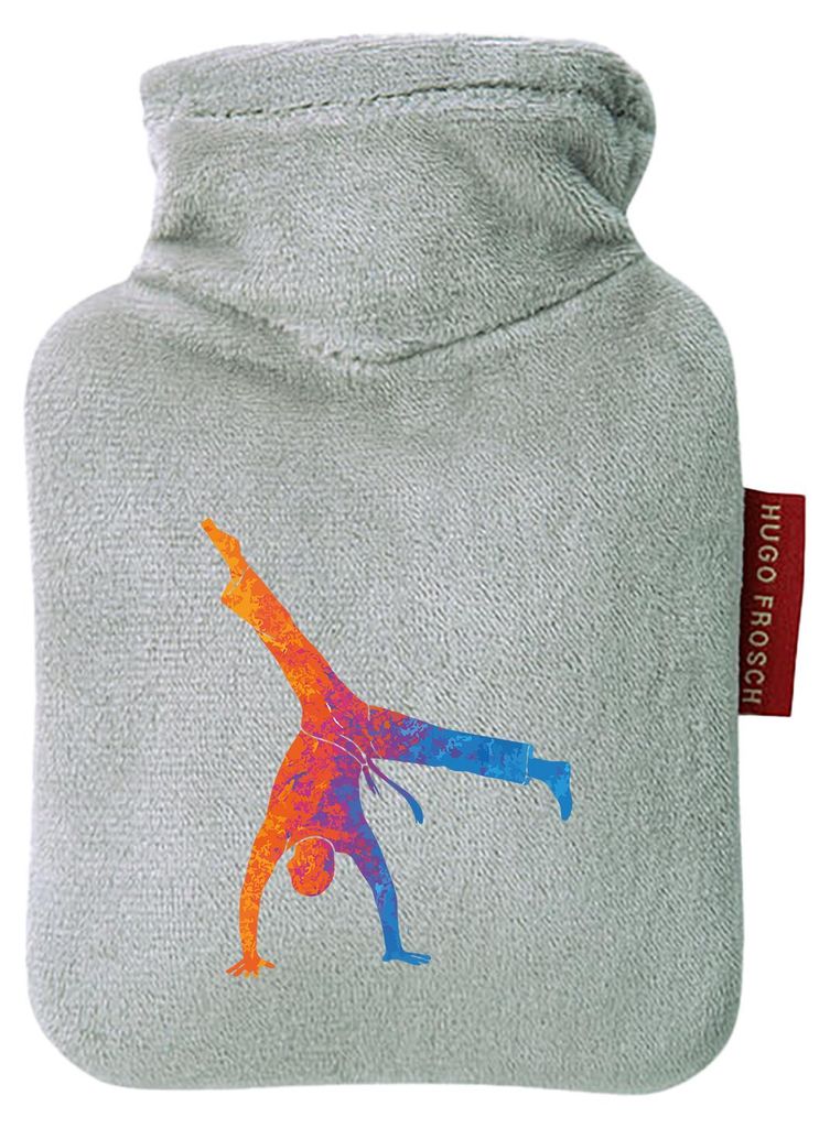 Huuraa Mini-Wärmflasche Capoeira bunte Silhouette 0,2 Liter Grey Mini Veloursbezug Taschenwärmer Geschenkidee