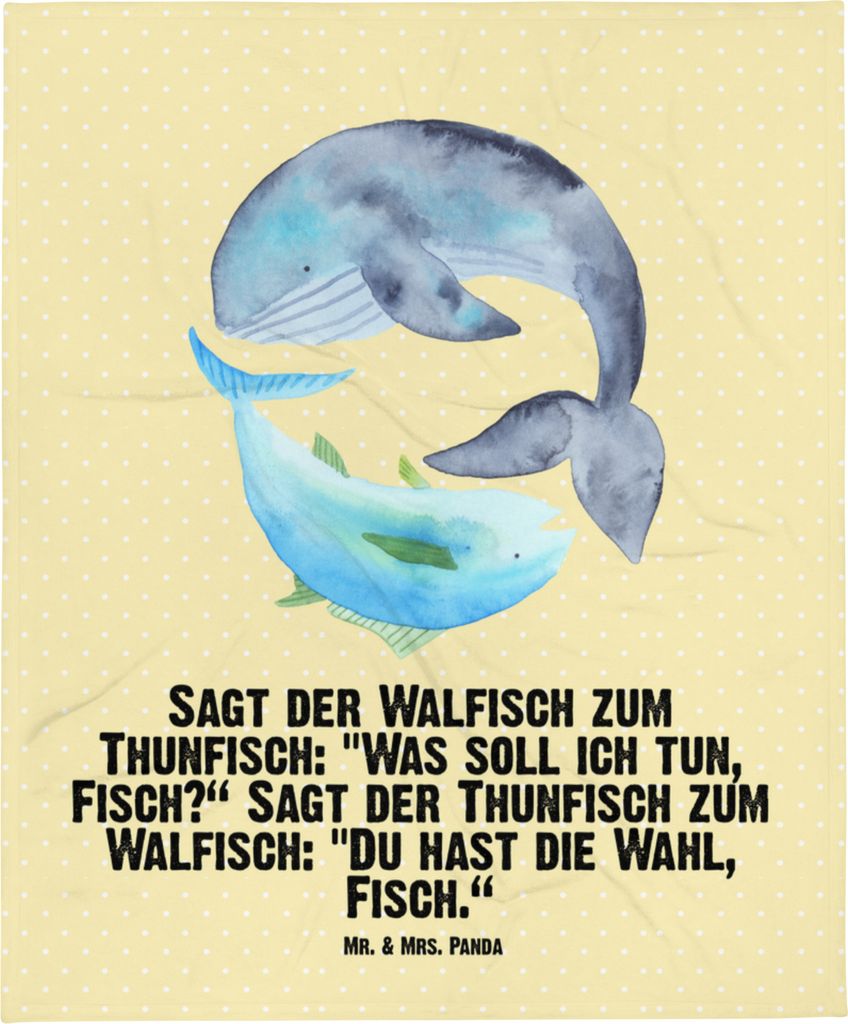 Mr. & Mrs. Panda Schlummerdecke Walfisch Thunfisch - Gelb Pastell - Geschenk, Wal, Witz, Spruch Des Tages, Babydecke, Tunfisch, Fleecedecke, Kinder...