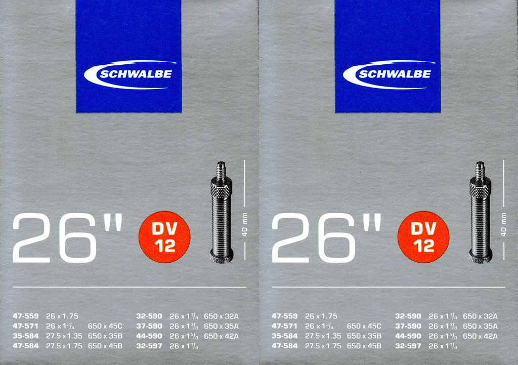 2x Schwalbe DV 12 Schlauch 26 Zoll 26x1 1/4  26x1 3/8  26x1 Produktbild 