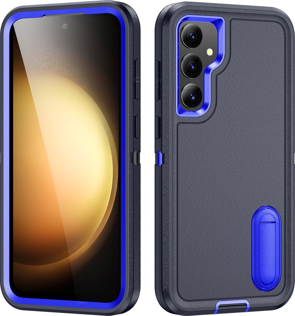 Hülle für Samsung Galaxy S23 FE Hybrid Dreilagige Robust Stoßfest Schwerlast Schutzhülle mit Ständer Dunkelblau