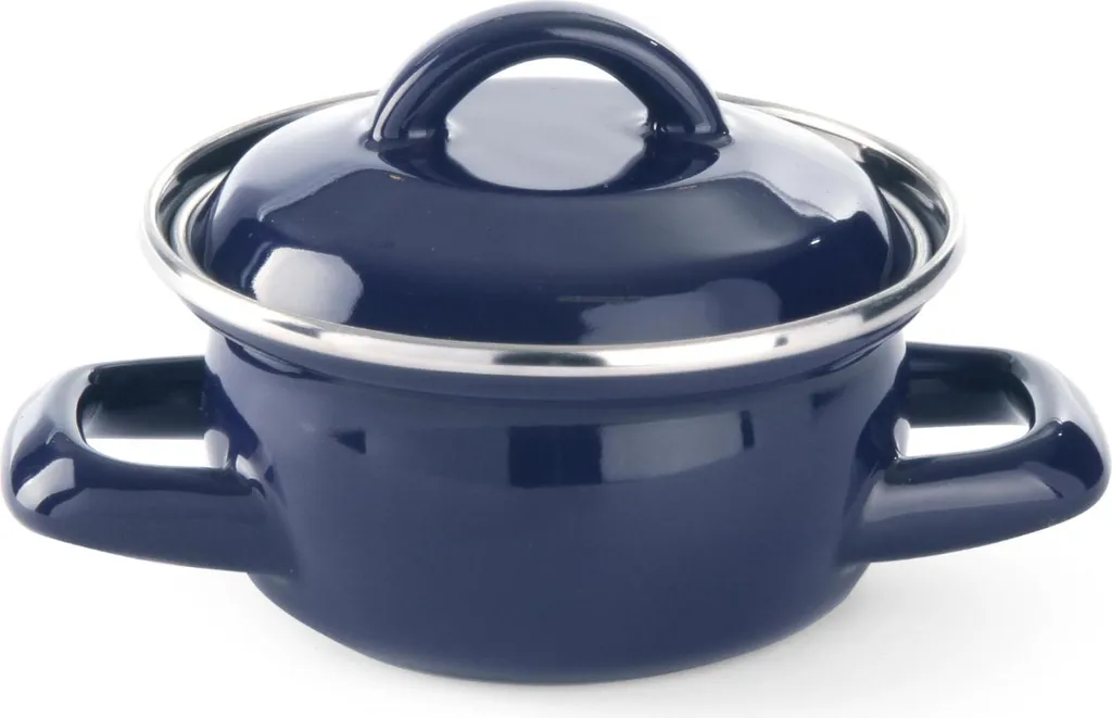 HENDI Mini Zuppiera Blu 0,5L con Coperchio - Pentolino Smaltato Professionale
