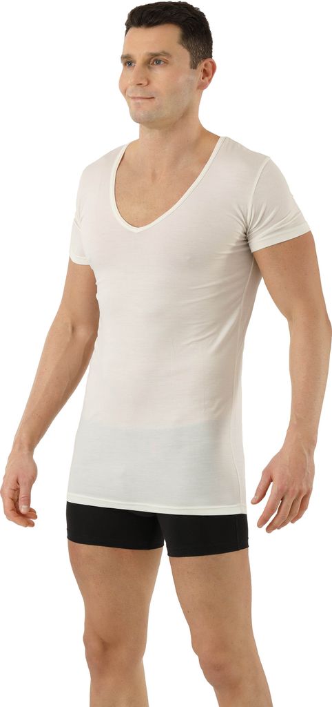 ALBERT KREUZ Funktionsunterhemd Deep-V Wolle-Lyocell Lyocell Naturweiß, 05/M