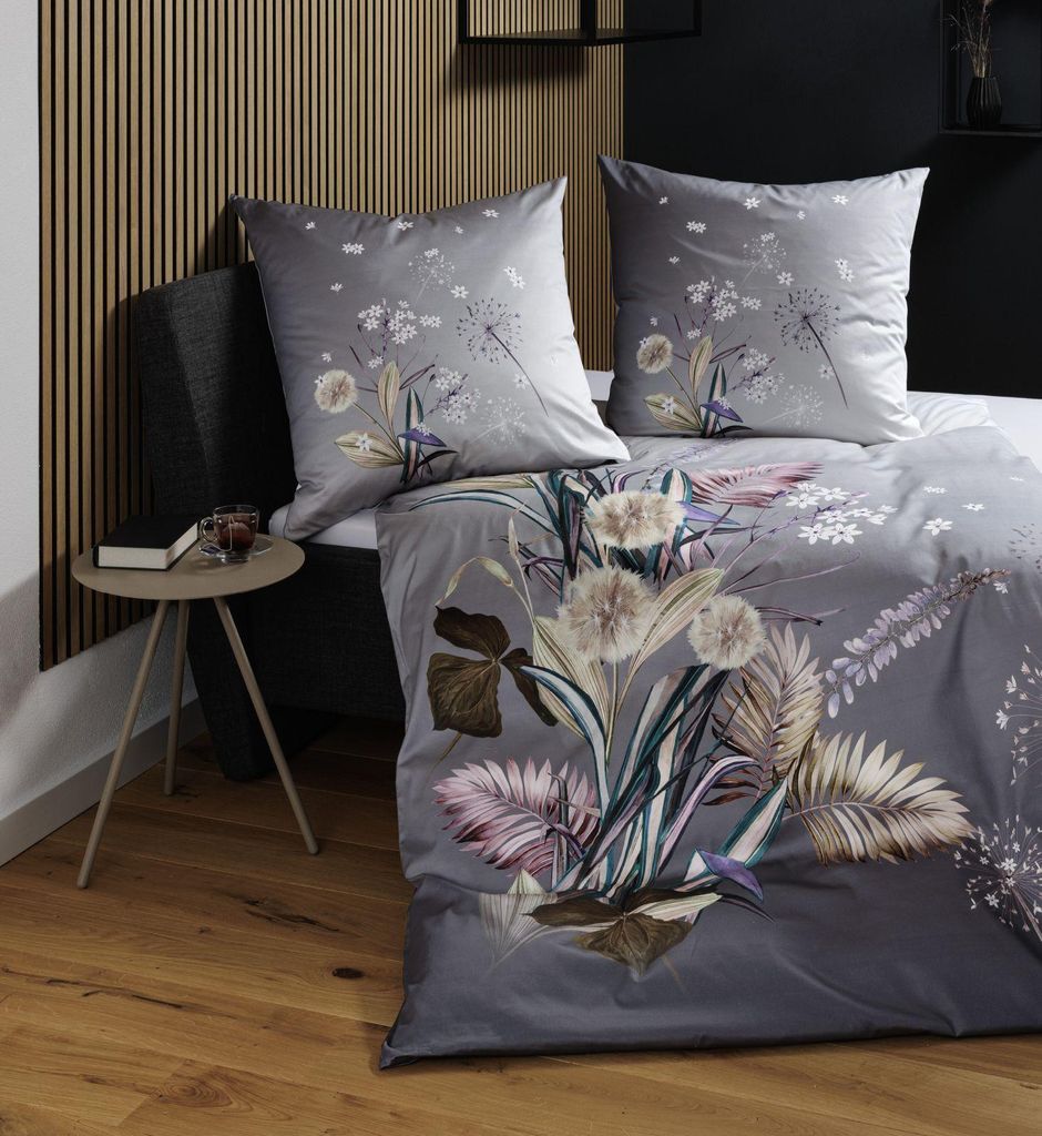 Janine Mako-Satin Bettwäsche * 155X220,80x80 2 teilig Modern Art S 42157-05-512 lila beere grau