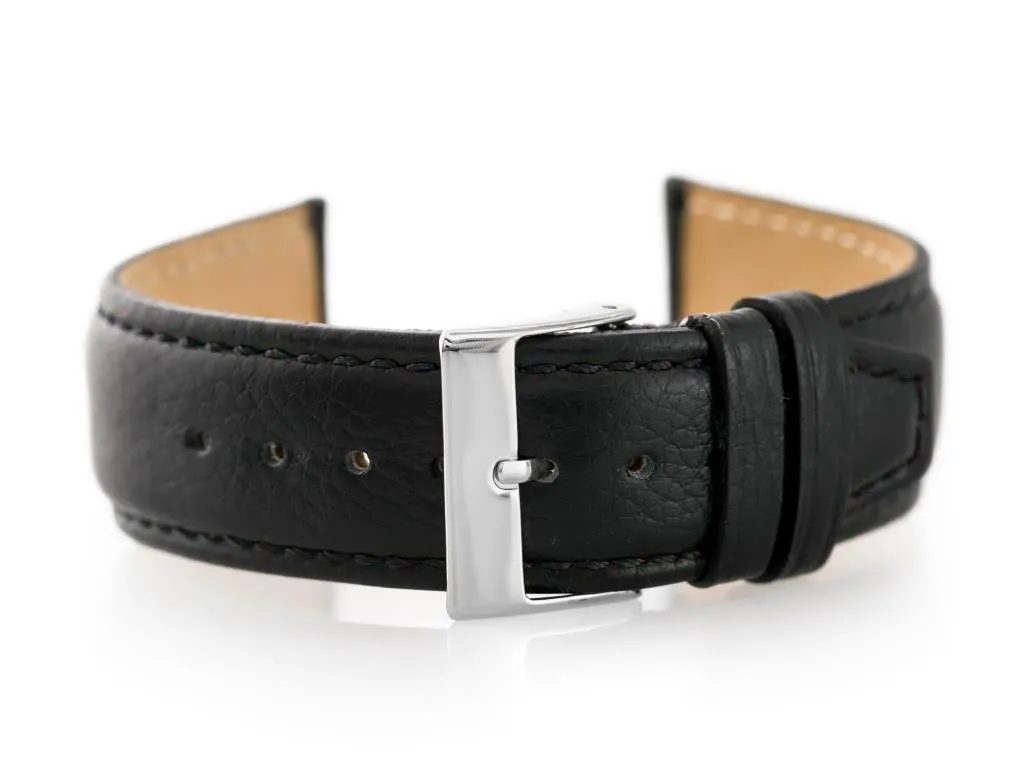 Bracelet de montre Pacific W26 Premium en cuir véritable noir 22mm