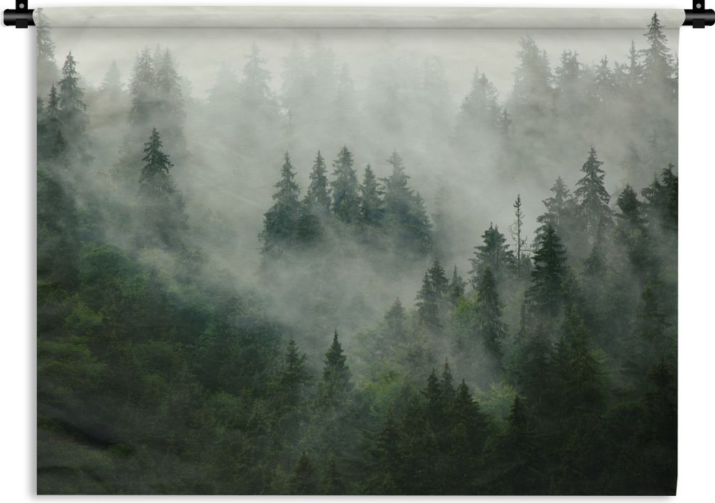 MuchoWow Wandteppich Wandbehang Wald - Nebel - Bäume - Natur 90x67.5 cm Tapisserie Dekoration Wandtuch - Fototeppich - Wand-Skulpturen