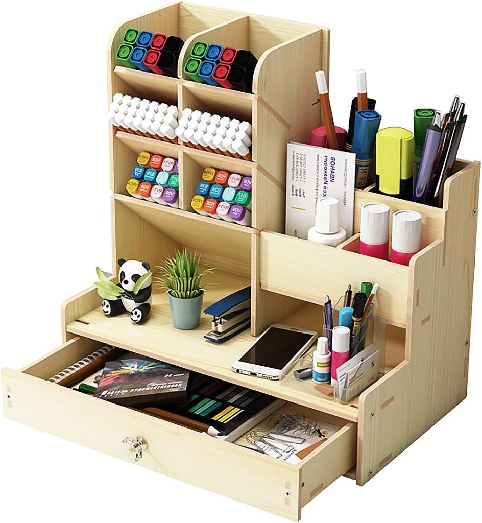 DIY-Schreibtischorganizer aus Holz, B17, weißer Ahorn, mit Schublade, für Zuhause, Büro oder Schule
