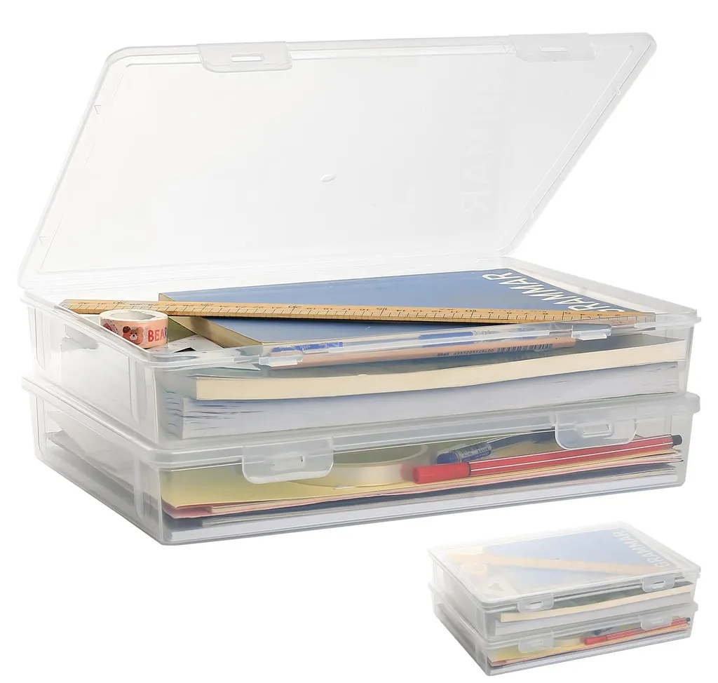 Lot de 2 Boîtes de Rangement A4 Transp avec Couvercle - Format Robuste
