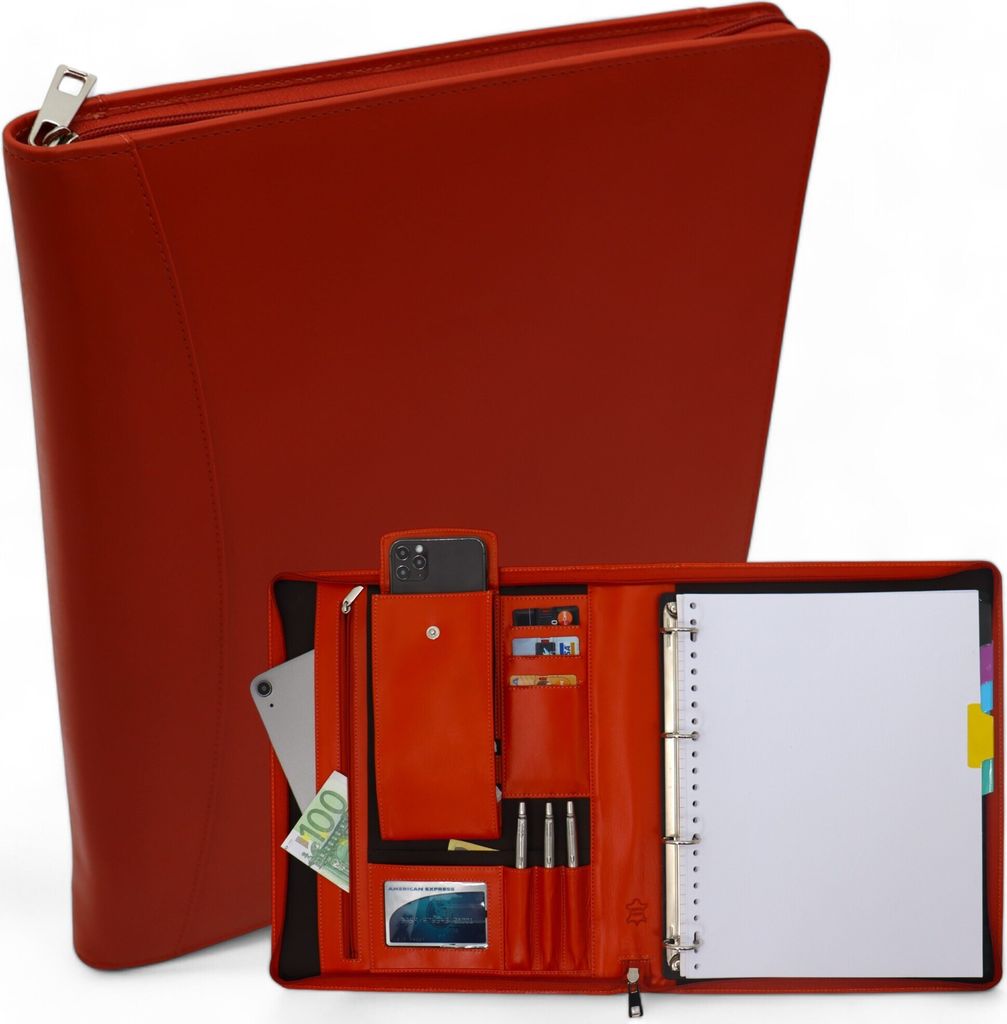 Leder Schreibmappe – Dokumentenmappe A4 – Konferenzmappe A4 – Orange
