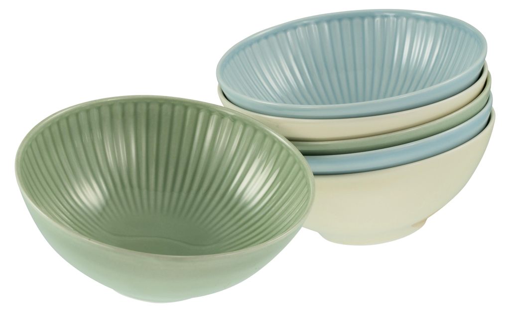A set of pastel-colored ceramic bowls.