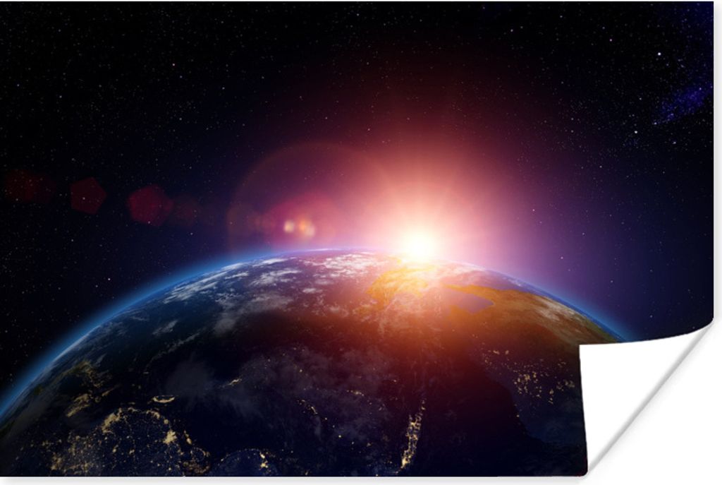 MuchoWow Poster Sonnenaufgang aus dem Weltraum 30x20 cm - Plakate - Print