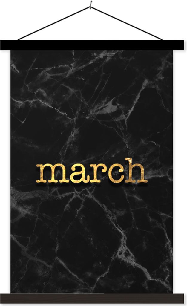 MuchoWow Textilposter Zitat - Kalender - März - Gold 120x180 cm mit schwarzem Rahmen - Fotos