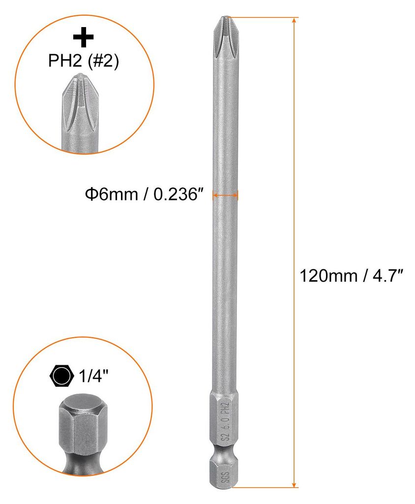 10 Stš¹ck PH2 Phillips Schraubendreher Bit Set mit 1/4" Sechskantschaft, 6mm Stab 120mm Lang Magnetische Kreuzkopf Bitsatz S2 Stahl Bohrer Elektr...