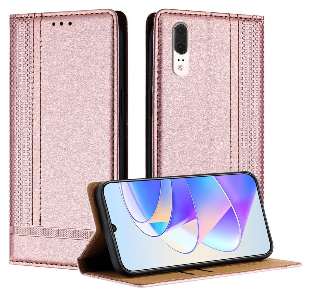 Handyhülle für Huawei P20 Leder Flip Klappbare Schutzhülle mit Standfunktion Pink
