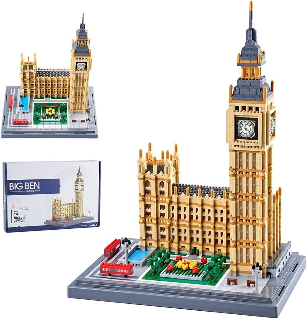 Big Ben Building Blocks Kit, 6473 Klemmblöcke, Modular London Clock Tower Model Micro Bricks Bauspielzeug, nicht kompatible große Marken