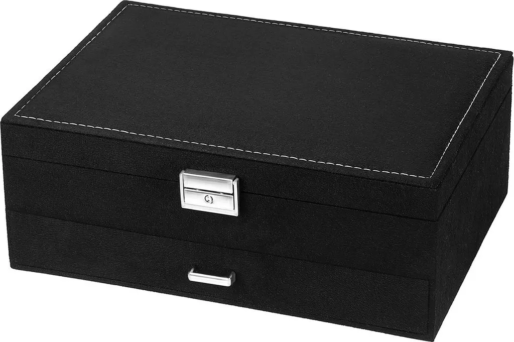 Boîte à bijoux noire élégante avec miroir intégré et serrure de sécurité