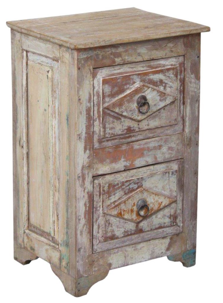 Vintage Beistellschrank, Kommode, Nachttischschrank, Flurschrank mit 2 Schubfächern - Modell 1b, Weiß, Holz, 65*40*34 cm, Kleine Schränke