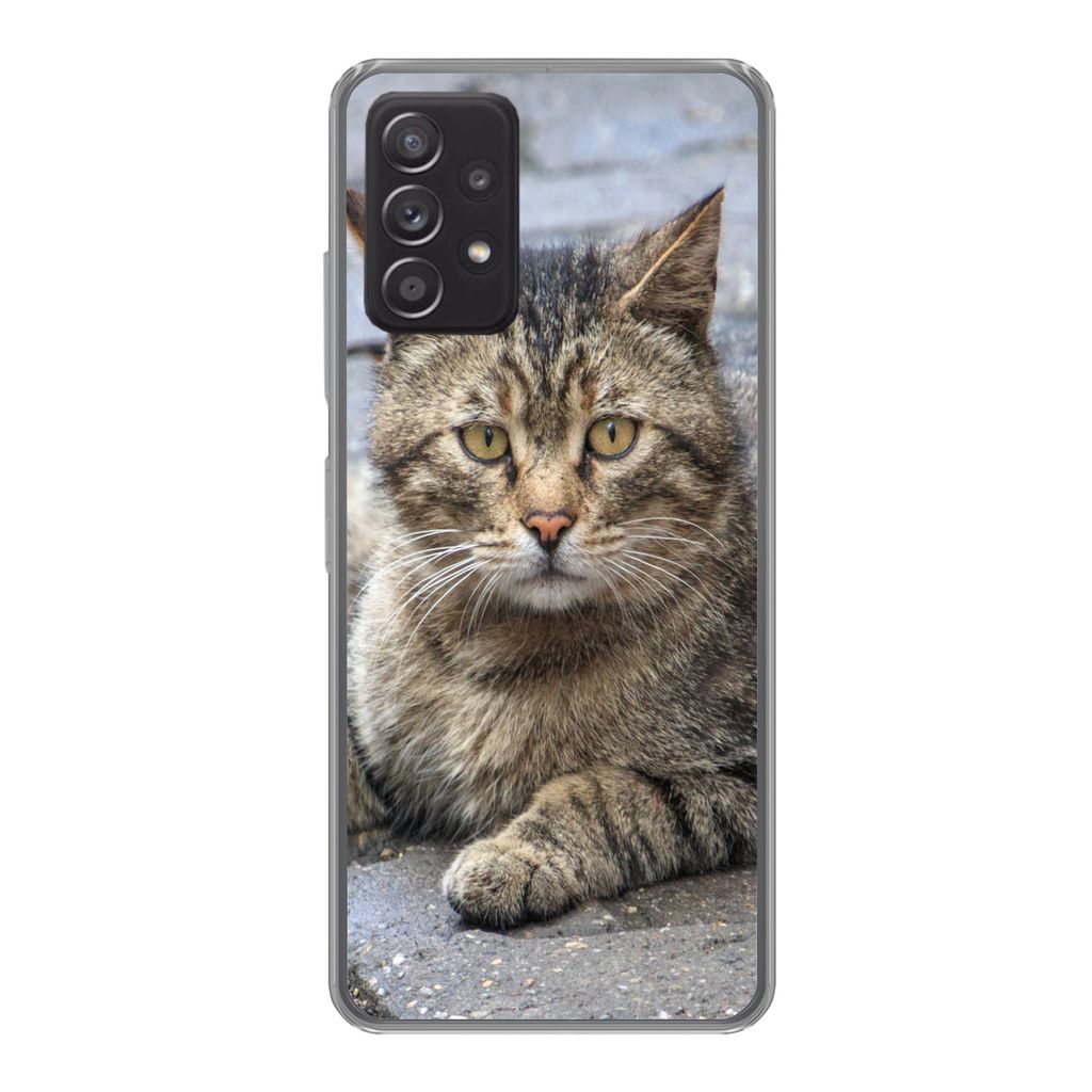 MuchoWow Handyhülle Schutzhülle Hülle für Samsung galaxy a73 Katze - Tier - Braun - Mädchen - Kinder - Jungen - Kind Silikon Softcase Handy ...