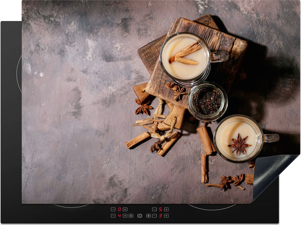 KitchenYeah Herdabdeckplatte Loser Tee - Milch - Zimt , 70x52cm, Küche Deko, Glaskeramikkochfeld Herdabdeckung, Abdeckplatte fùr Kochfeld