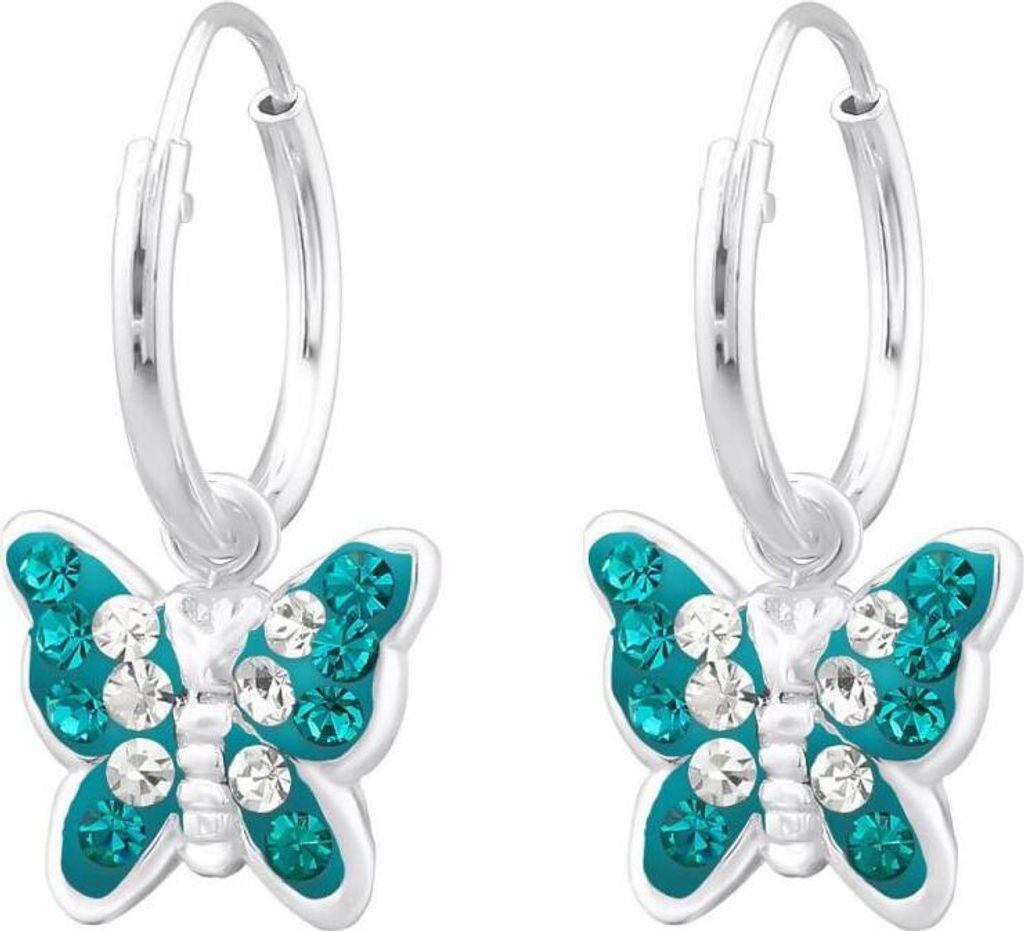 925 Sterling Silber Creolen Kinderohrringe Schmetterlinge in verschiedenen Farben Farbe - Türkis