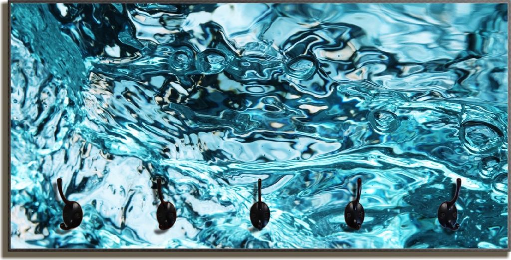 Wallario Flurgarderobe Wandgarderobe aus Holz, mit 5 Haken, Größe 80 x 40 cm, Motiv Frisches blaues Wasser in Aufruhr