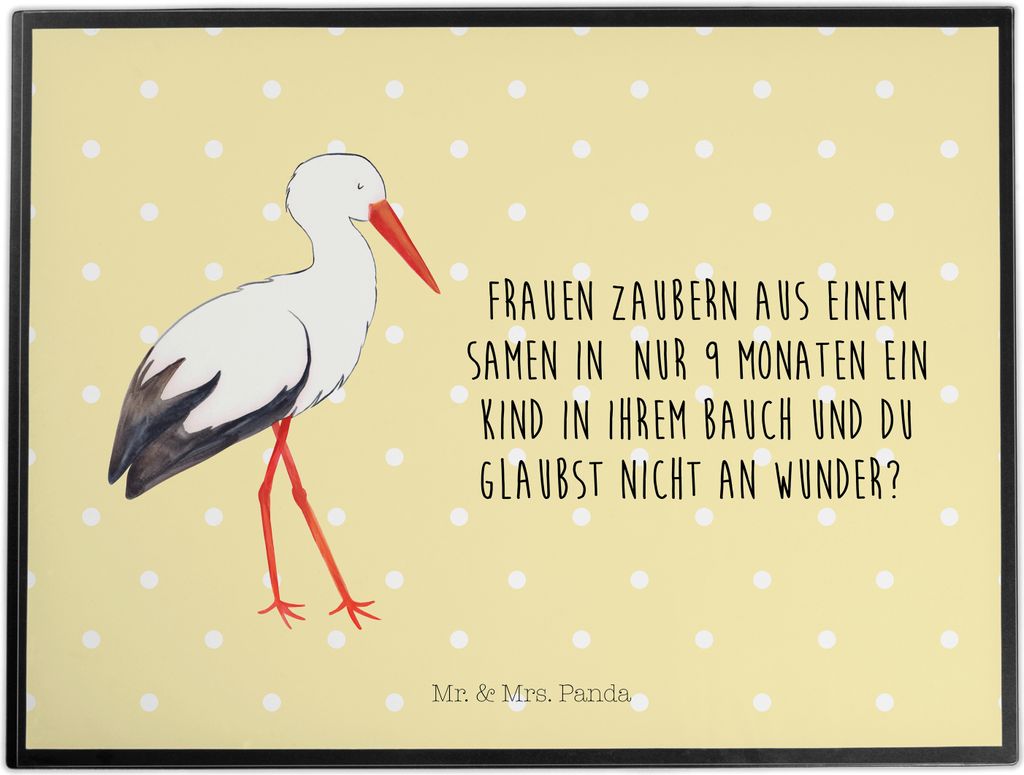 Mr. & Mrs. Panda tischpad Storch - Gelb Pastell - Geschenk, Schwangerschaft, malunterlagen, Tiere, Schreibunterlage, Baby, schreibtischunterlage, G...