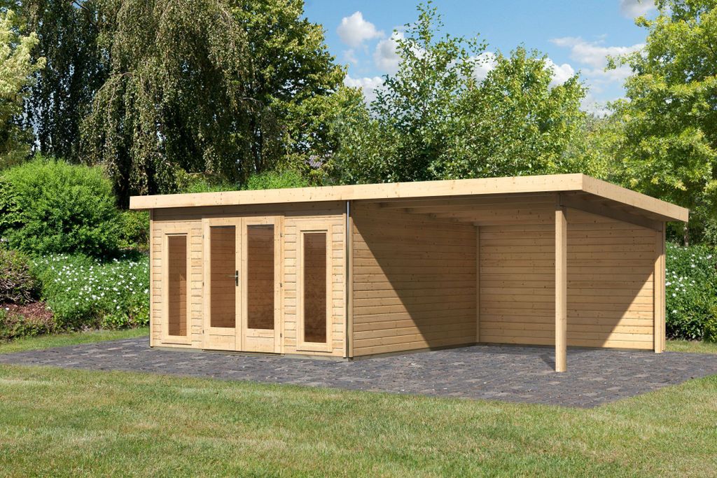 Karibu Gartenhaus Gerätehaus Radeburg 3 im Set 3,3 m Anbaudach und Rückwand naturbelassen 665x369x229,5 cm