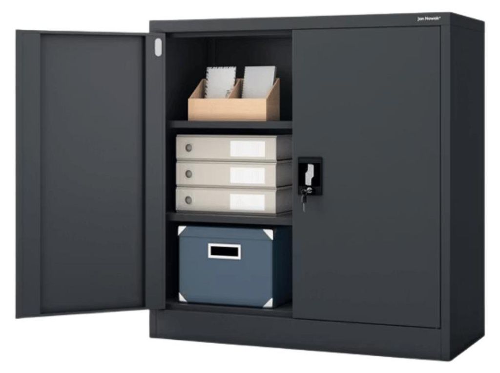 Aktenschrank abschließbar BEATA 3 Ebenen verstellbar Flügeltüren | Metallschrank Werkstatt Mehrzweckschrank Büroschrank aus Stahl Werkzeugschra...