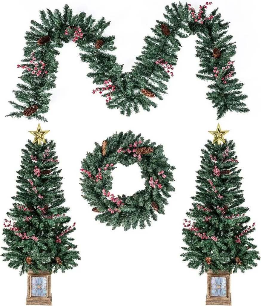 Décoration de Noël sapin artificiel complet avec couronne de porte