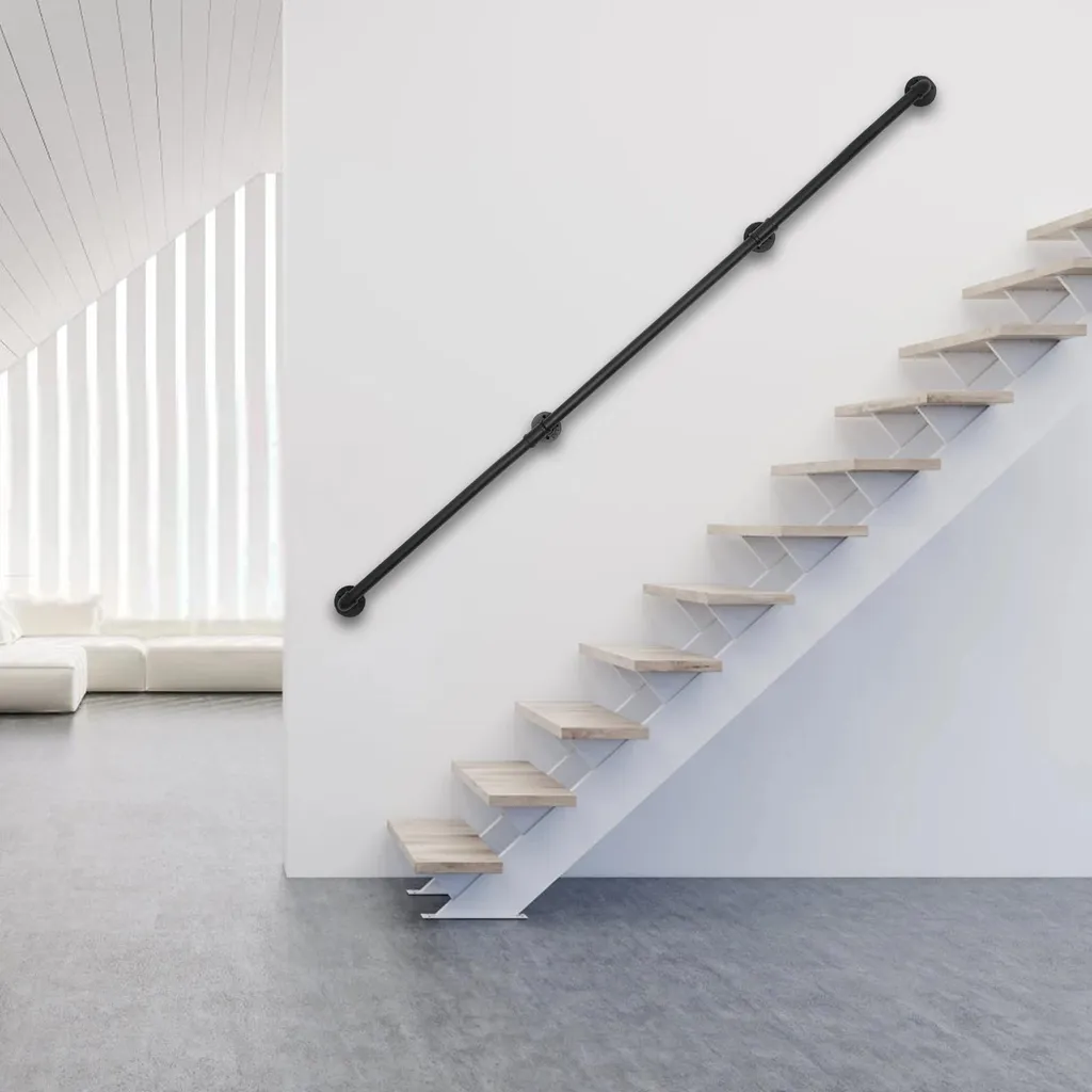 Main courante murale pour sécuriser escalier intérieur 3,66m métal noir