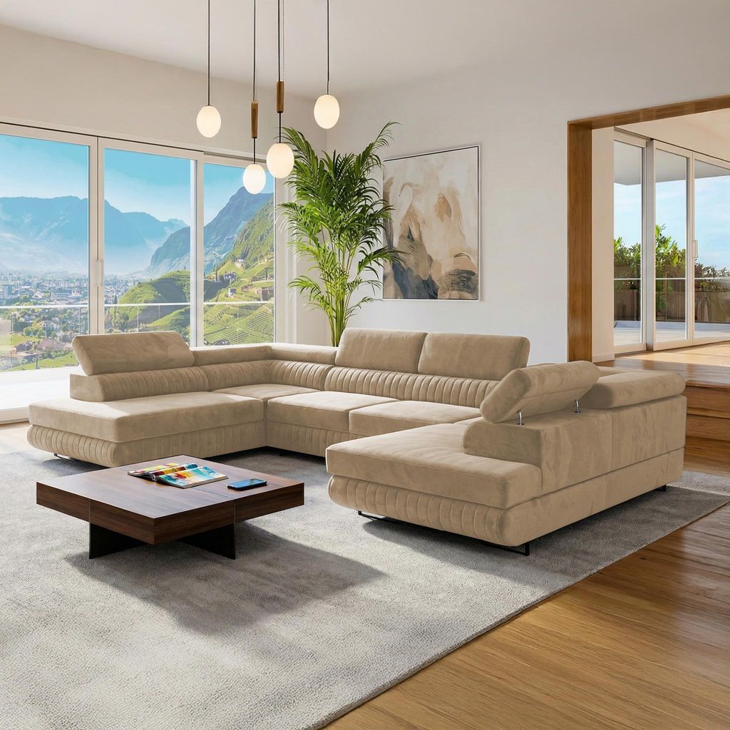 U-Form Ecksofa Magnum U  Beige mit Schlaffunktion und 2 Produktbild 