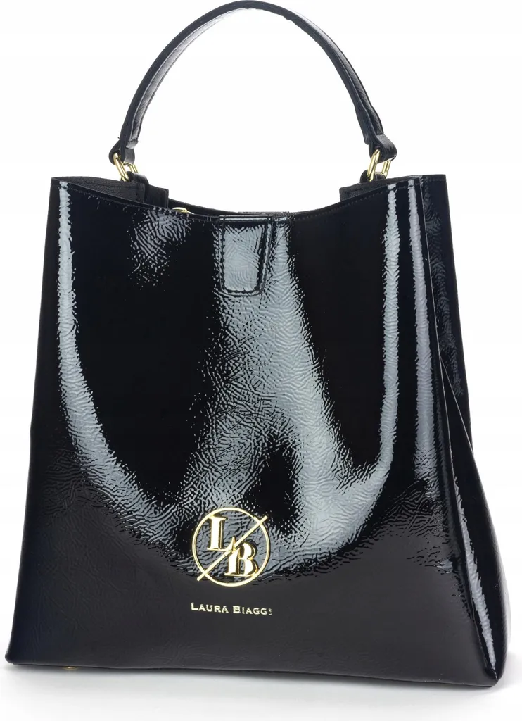 Sac main noir poli Laura Biaggi avec bandoulière et finitions premium