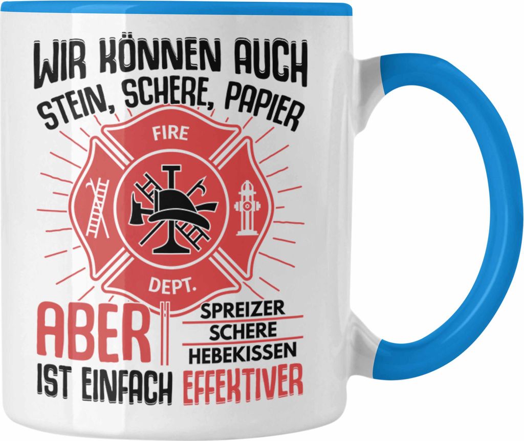 Trendation - Feuerwehr Tasse Geschenke Zubehör Lustig Einsatz Geburtstag Spruch Mann Fire (Blau)