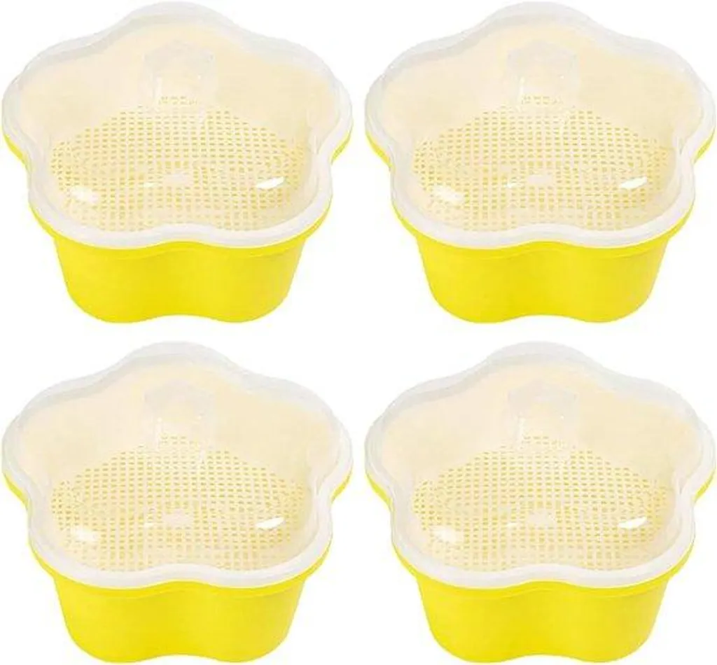 Kit de germination hydroponique jaune - 4 plateaux de semis à couvercle