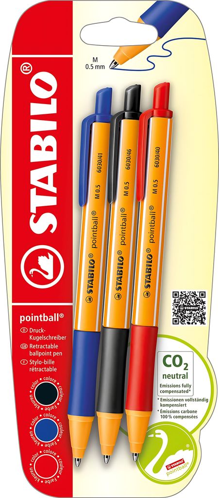 Stylos à bille rétractables - STABILO pointball - pack de 3 Image du produit 